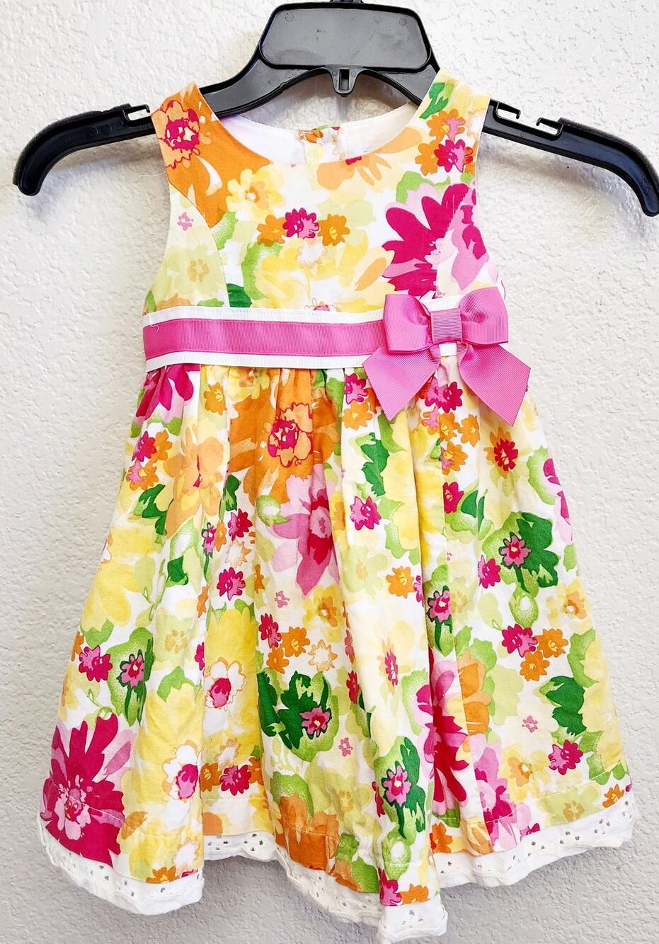 George Yellow Pink Green Floral Print Sleeveless Dress 3T Button Back Closure